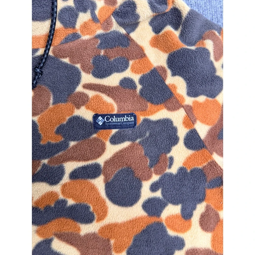 Columbia Mens M Duck Camo Fleece Hoodie Orange Brown Pullover Workwear